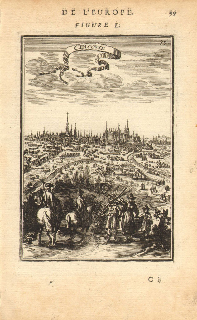 KRAKÓW. Decorative city view of Cracovie (Krakow) Poland. MALLET 1683 print